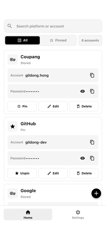 Search and manage saved accounts